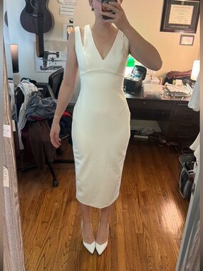 Amsale Cream White V-Neck Midi Sheath Dress Bridal nwt 4